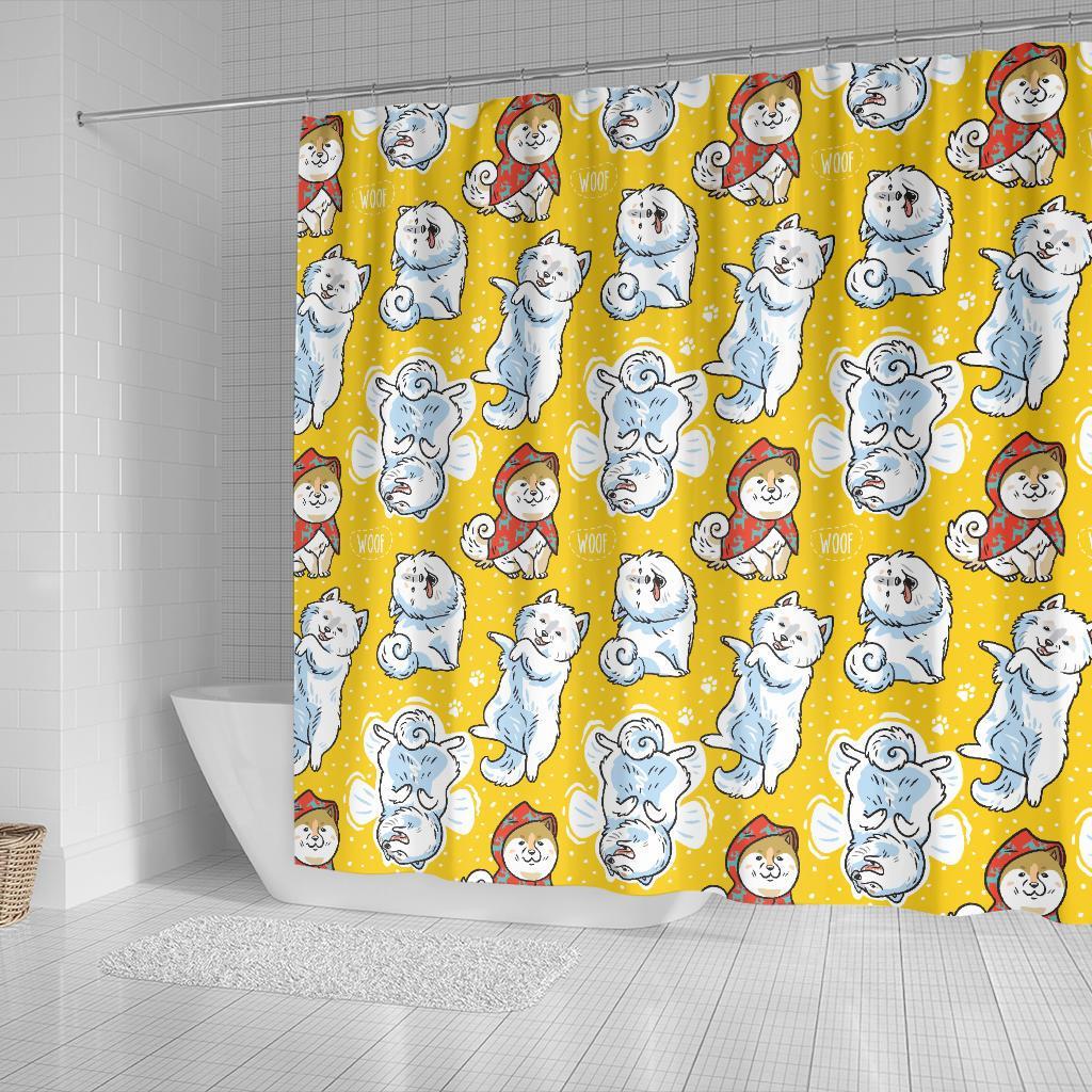 Somoyed Dog Pattern Print Bathroom Shower Curtain-grizzshop