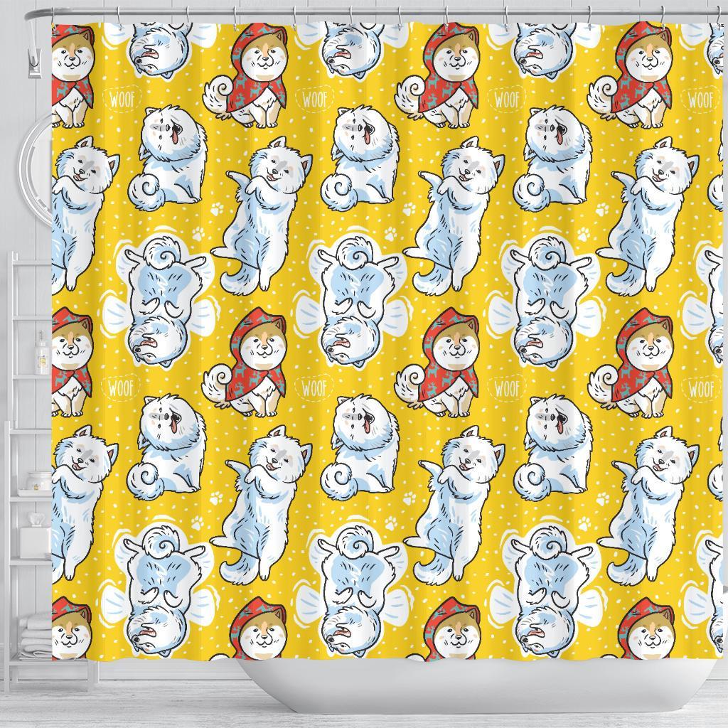 Somoyed Dog Pattern Print Bathroom Shower Curtain-grizzshop