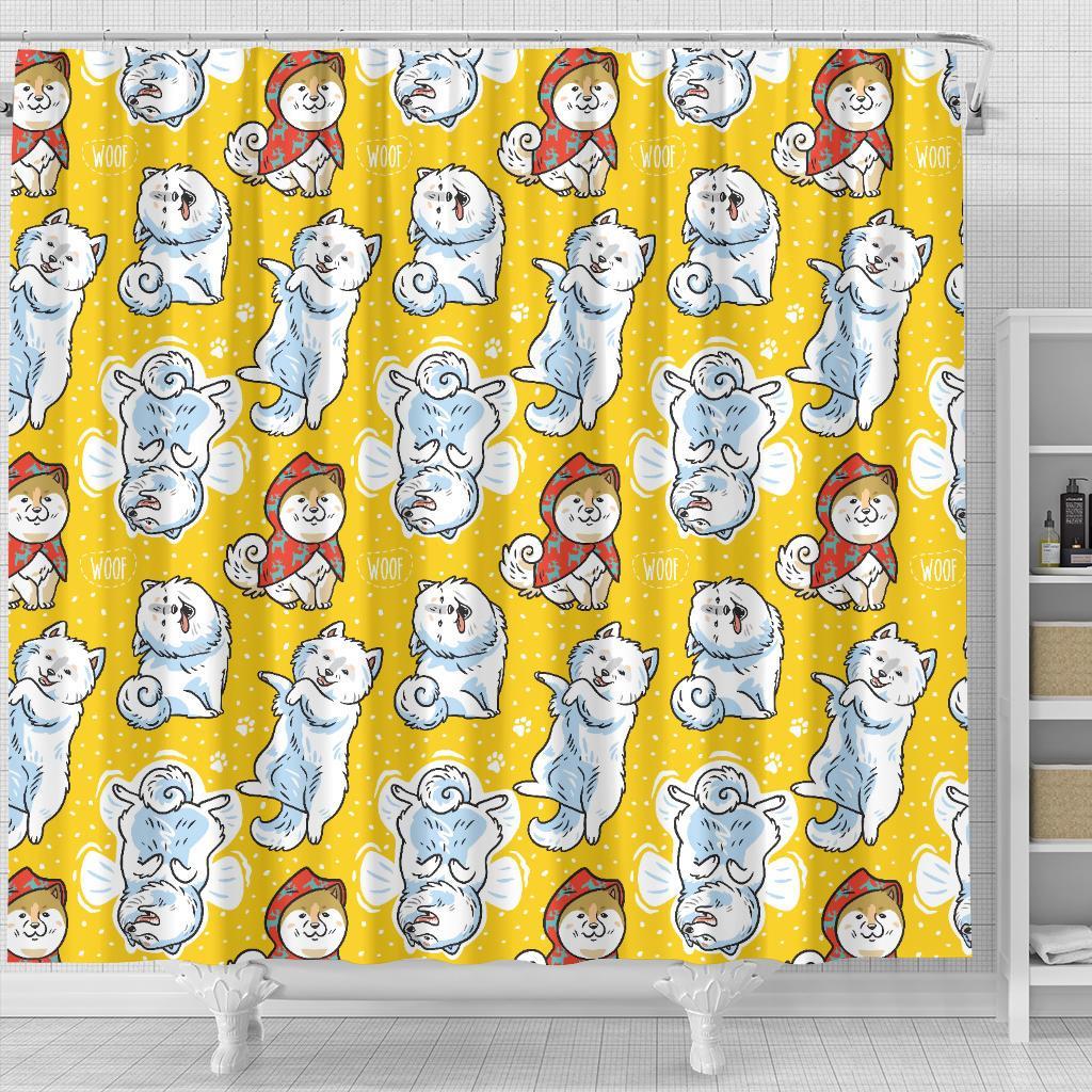 Somoyed Dog Pattern Print Bathroom Shower Curtain-grizzshop