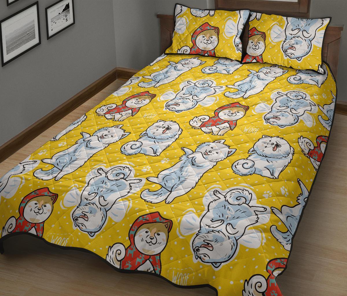Somoyed Dog Pattern Print Bed Set Quilt-grizzshop