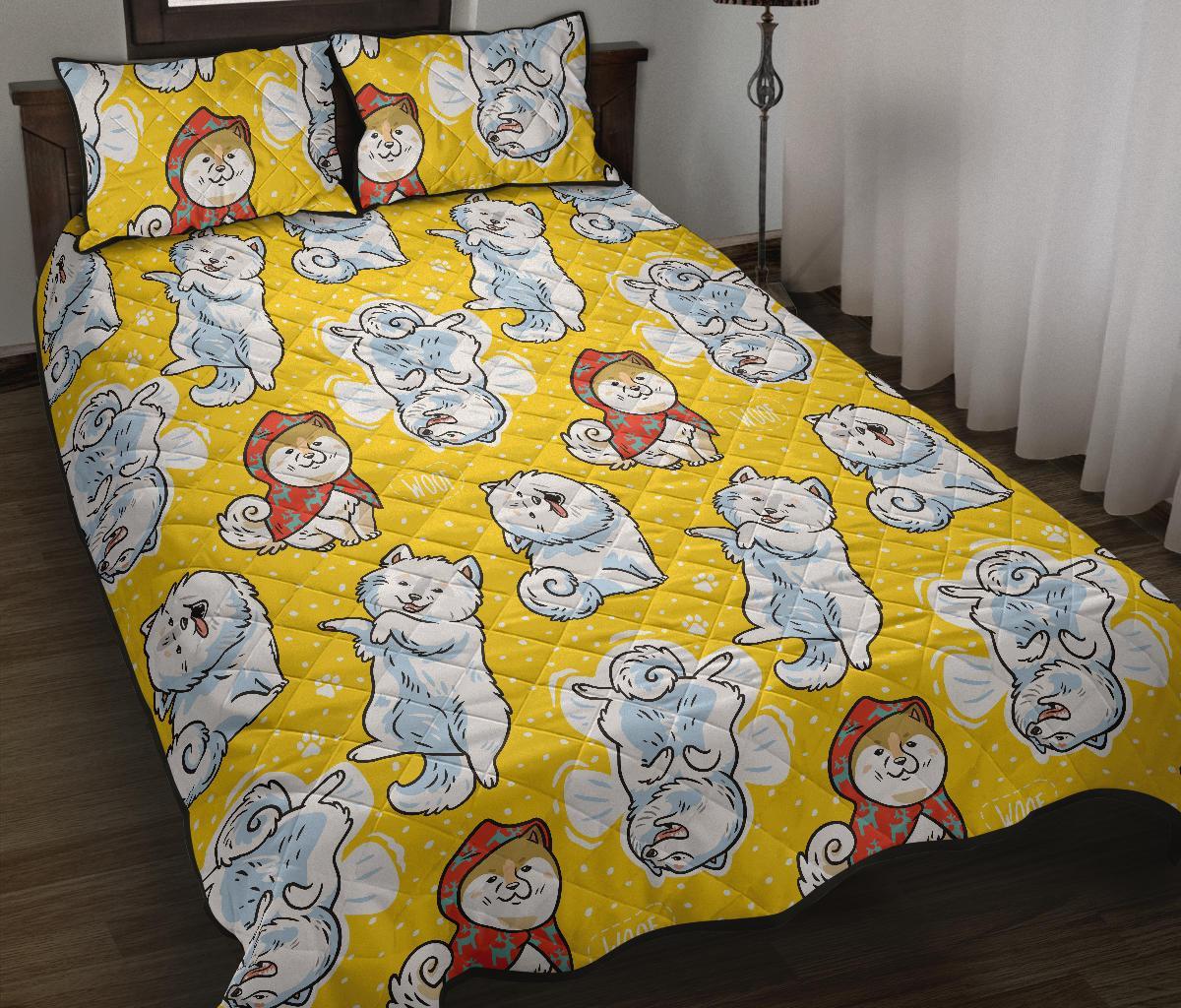 Somoyed Dog Pattern Print Bed Set Quilt-grizzshop