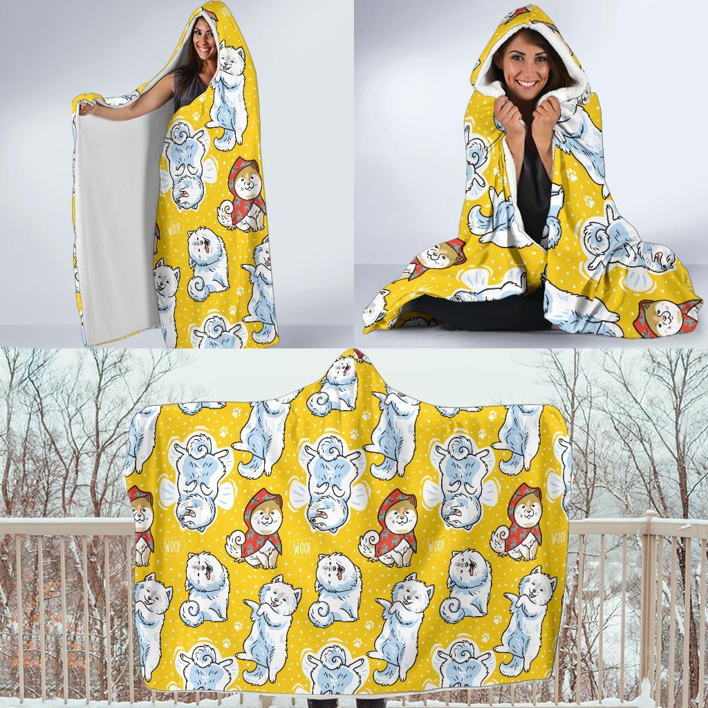 Somoyed Dog Pattern Print Hooded Blanket-grizzshop