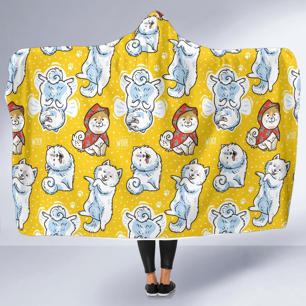 Somoyed Dog Pattern Print Hooded Blanket-grizzshop