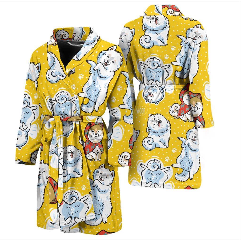 Somoyed Dog Pattern Print Men Long Robe-grizzshop