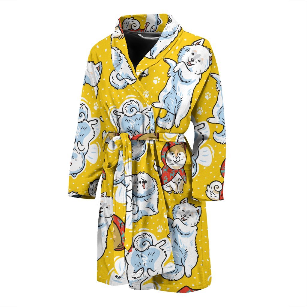 Somoyed Dog Pattern Print Men Long Robe-grizzshop