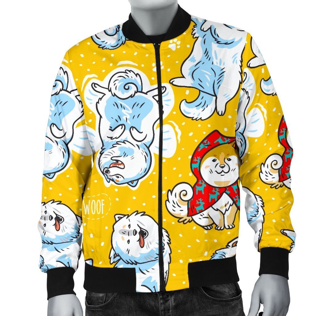 Somoyed Dog Pattern Print Men's Bomber Jacket-grizzshop