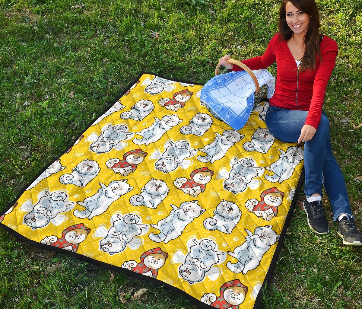 Somoyed Dog Pattern Print Quilt-grizzshop