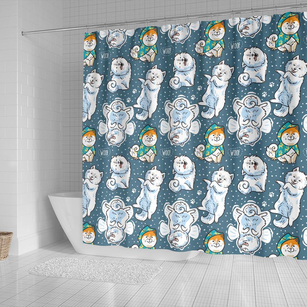 Somoyed Dog Print Pattern Bathroom Shower Curtain-grizzshop