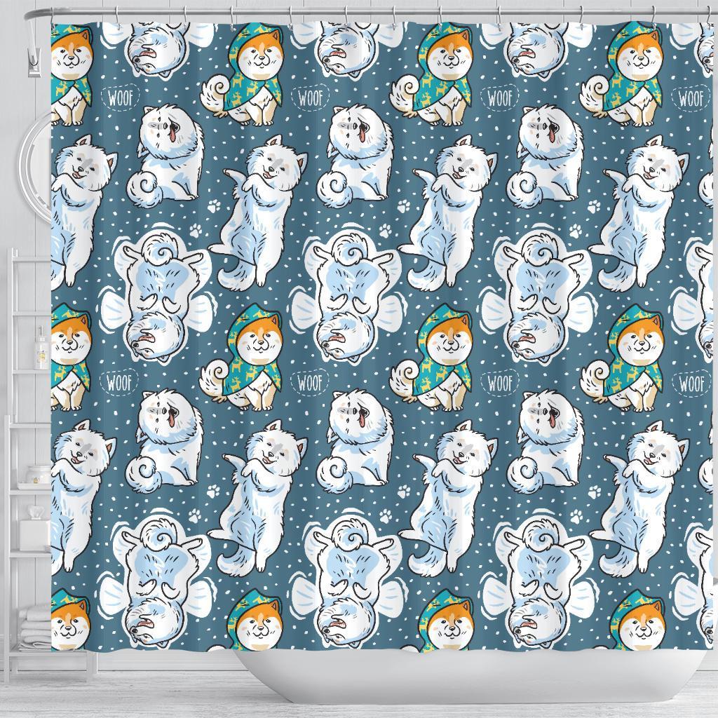 Somoyed Dog Print Pattern Bathroom Shower Curtain-grizzshop