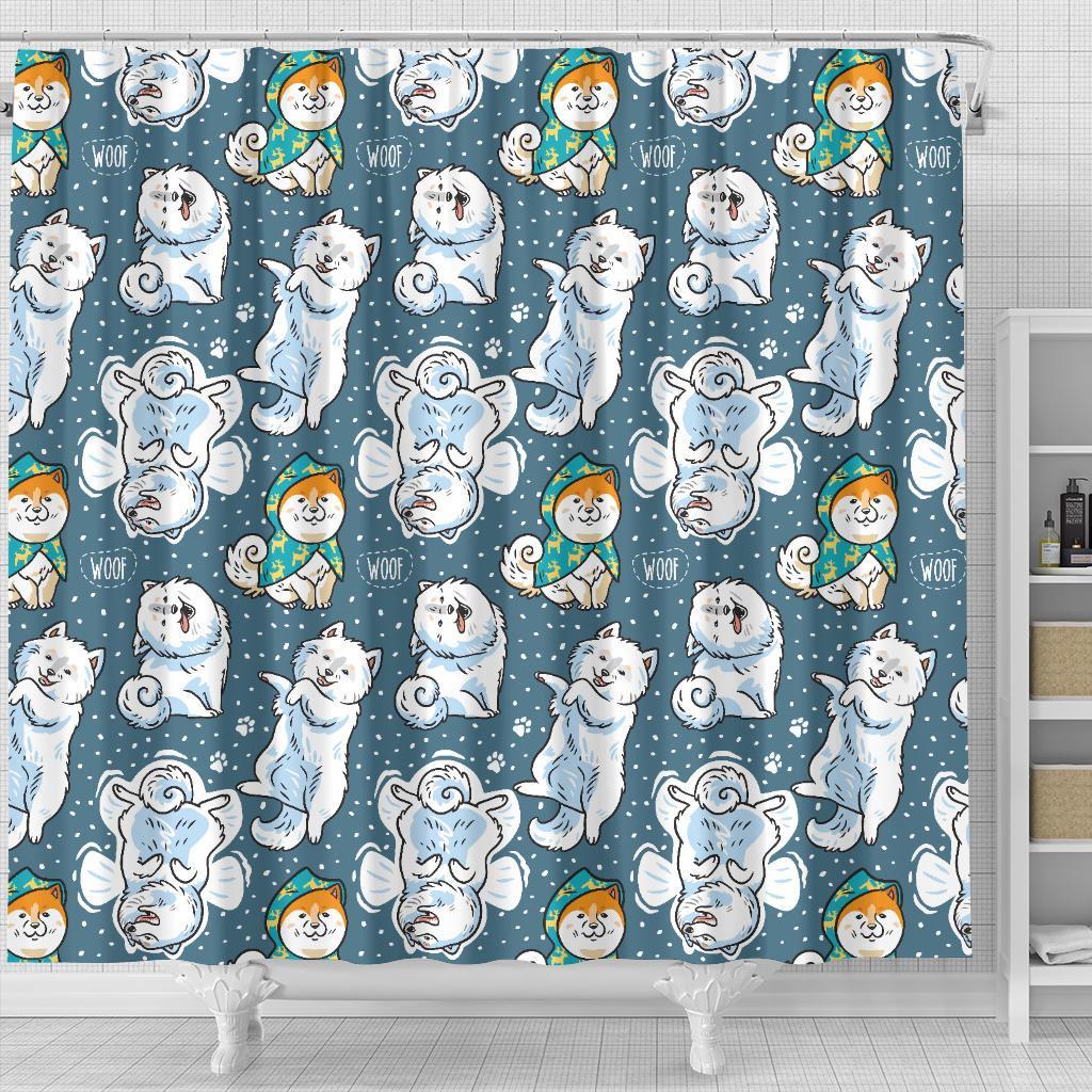 Somoyed Dog Print Pattern Bathroom Shower Curtain-grizzshop