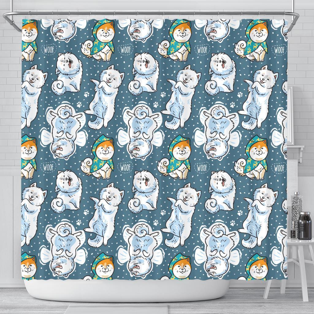 Somoyed Dog Print Pattern Bathroom Shower Curtain-grizzshop