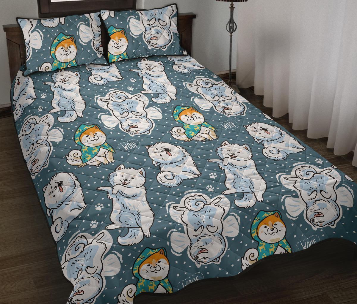 Somoyed Dog Print Pattern Bed Set Quilt-grizzshop