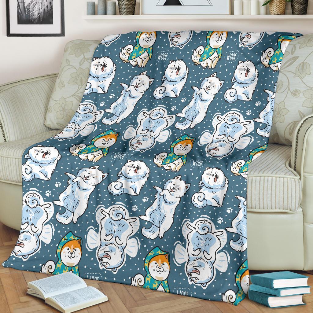 Somoyed Dog Print Pattern Blanket-grizzshop