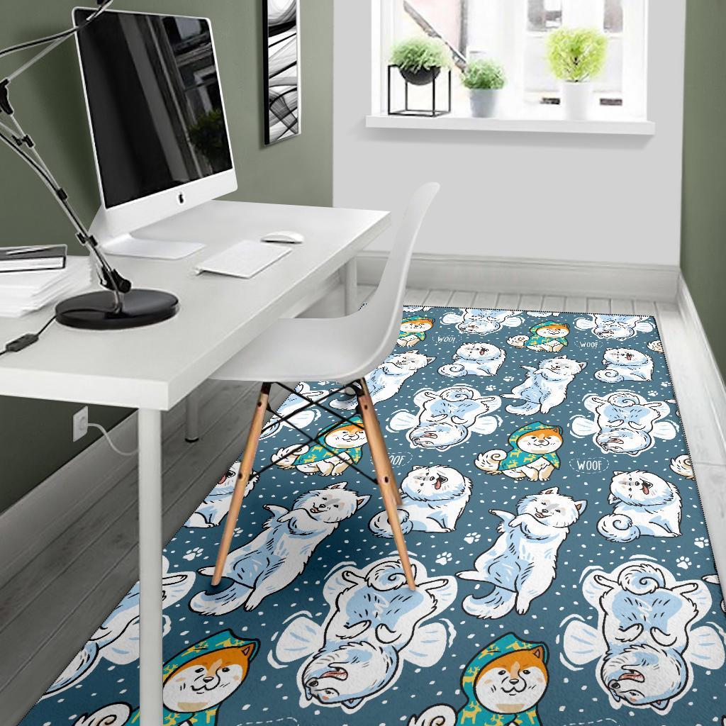 Somoyed Dog Print Pattern Floor Mat-grizzshop