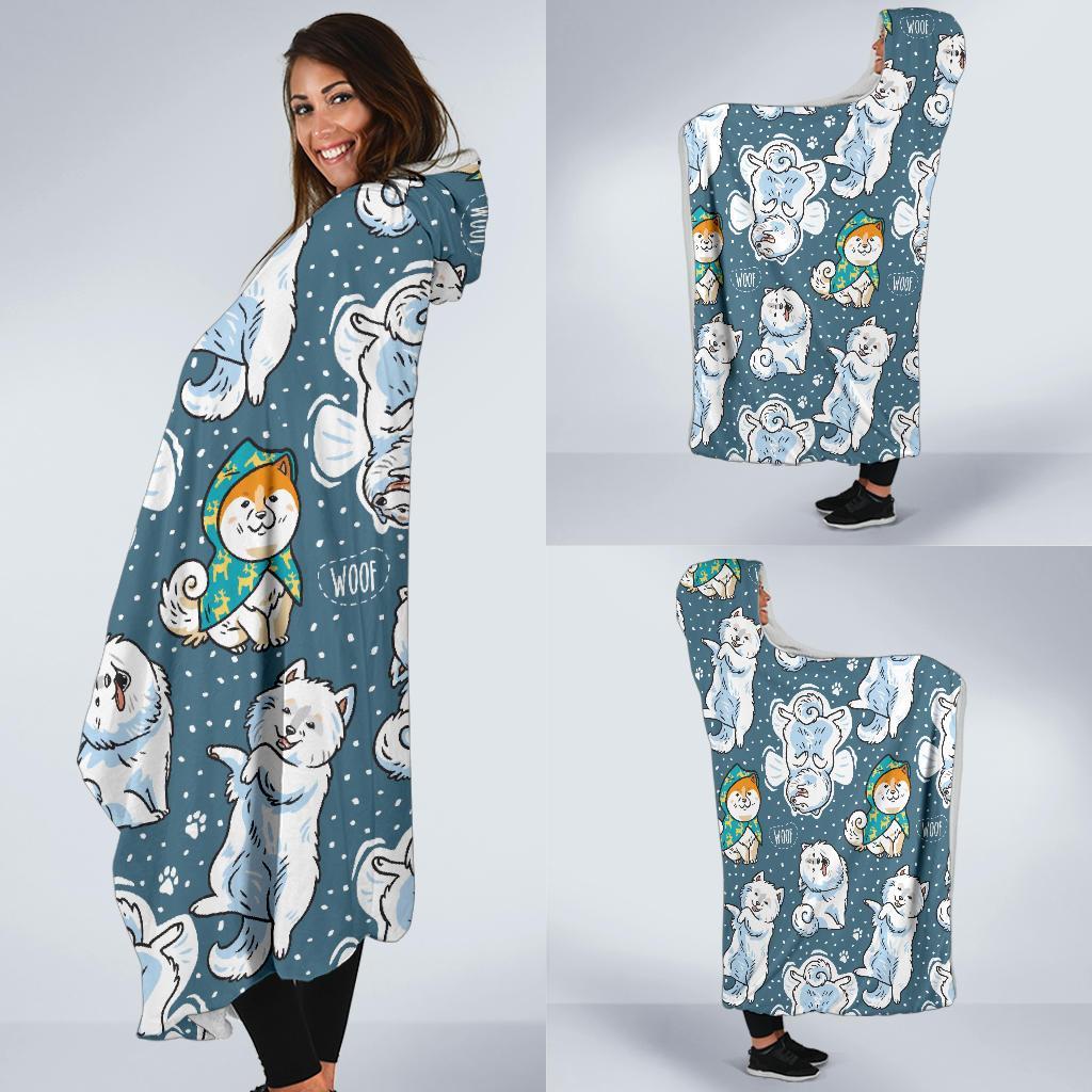 Somoyed Dog Print Pattern Hooded Blanket-grizzshop