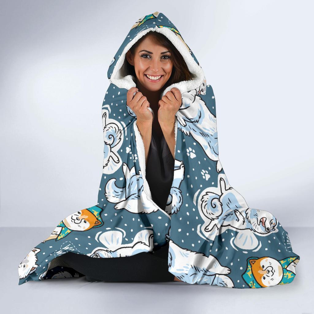 Somoyed Dog Print Pattern Hooded Blanket-grizzshop