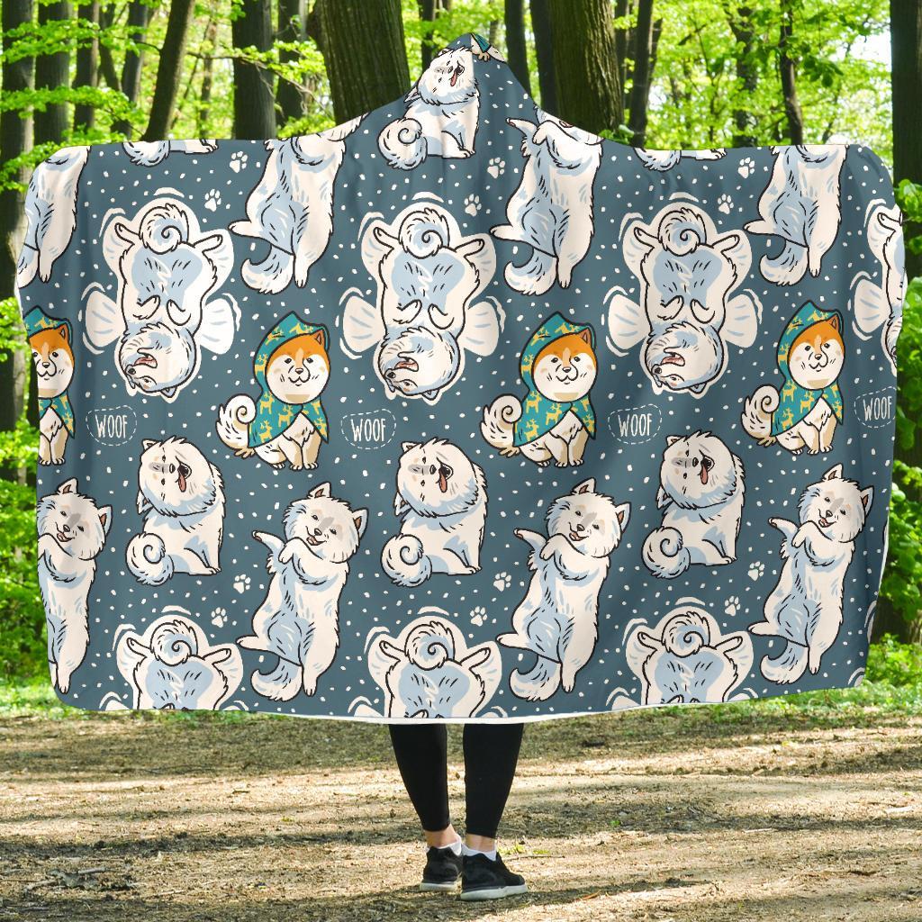 Somoyed Dog Print Pattern Hooded Blanket-grizzshop