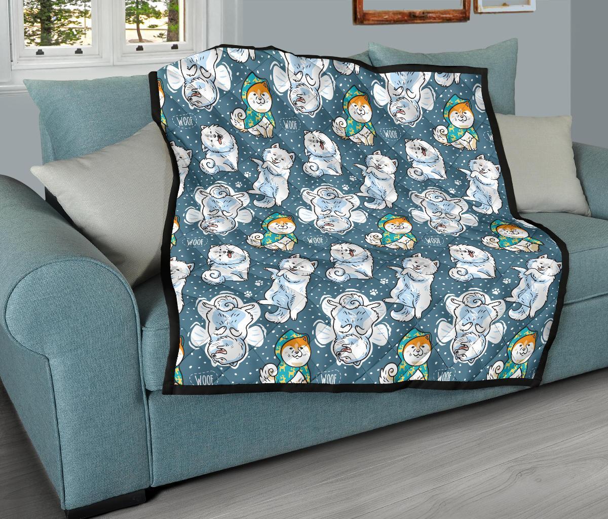 Somoyed Dog Print Pattern Quilt-grizzshop