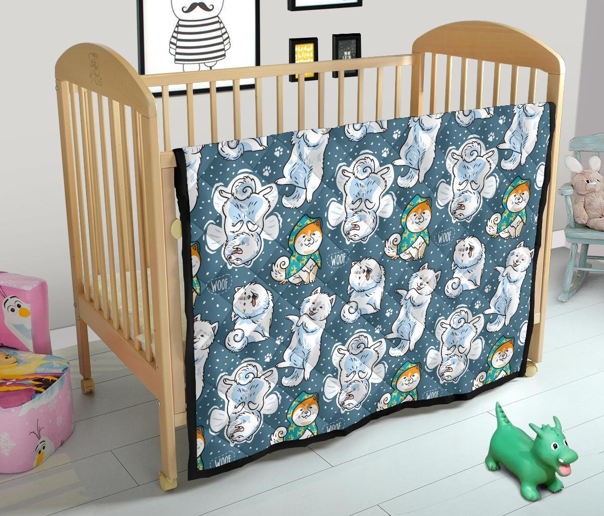 Somoyed Dog Print Pattern Quilt-grizzshop