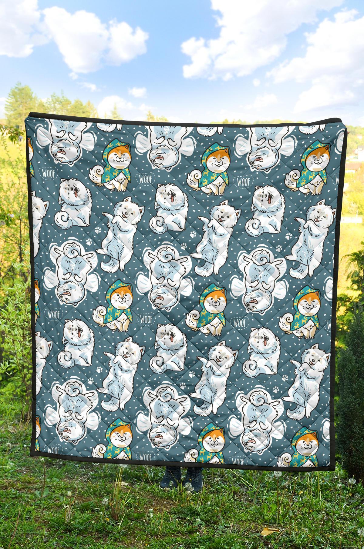 Somoyed Dog Print Pattern Quilt-grizzshop