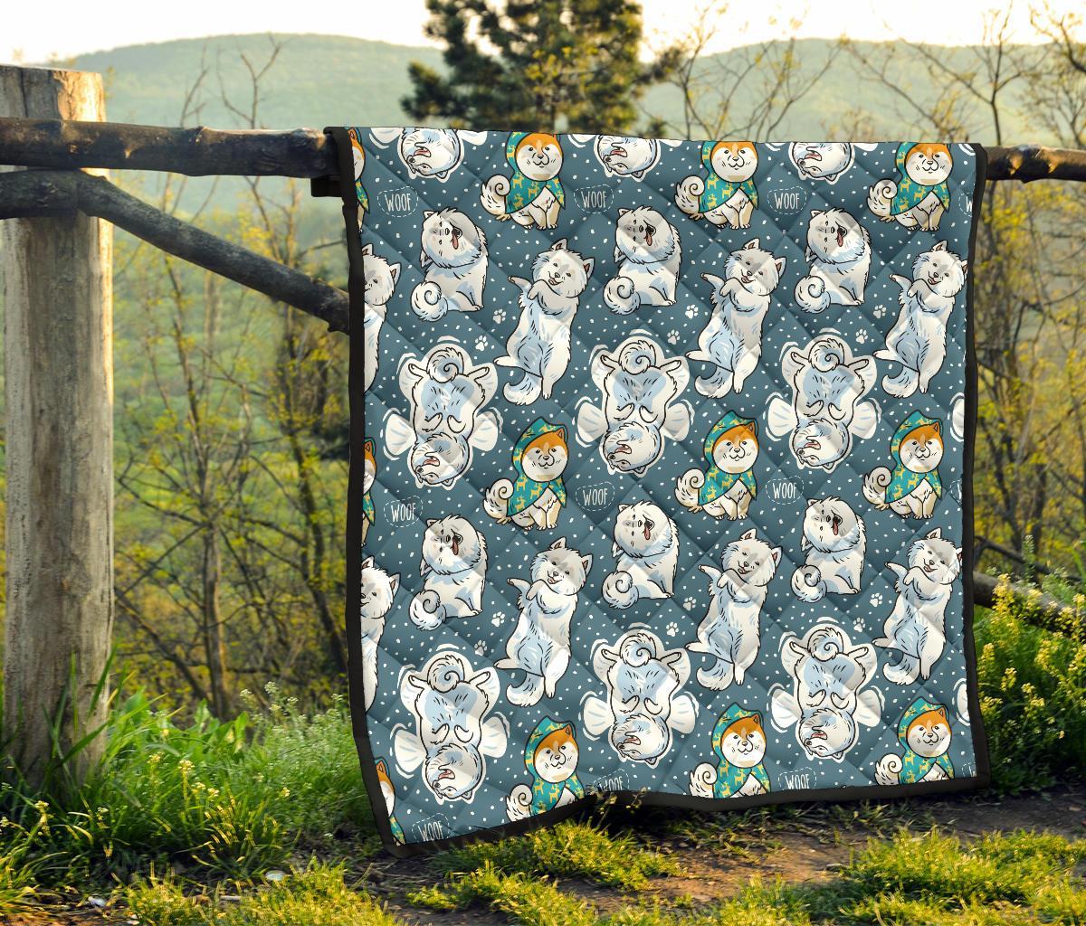 Somoyed Dog Print Pattern Quilt-grizzshop