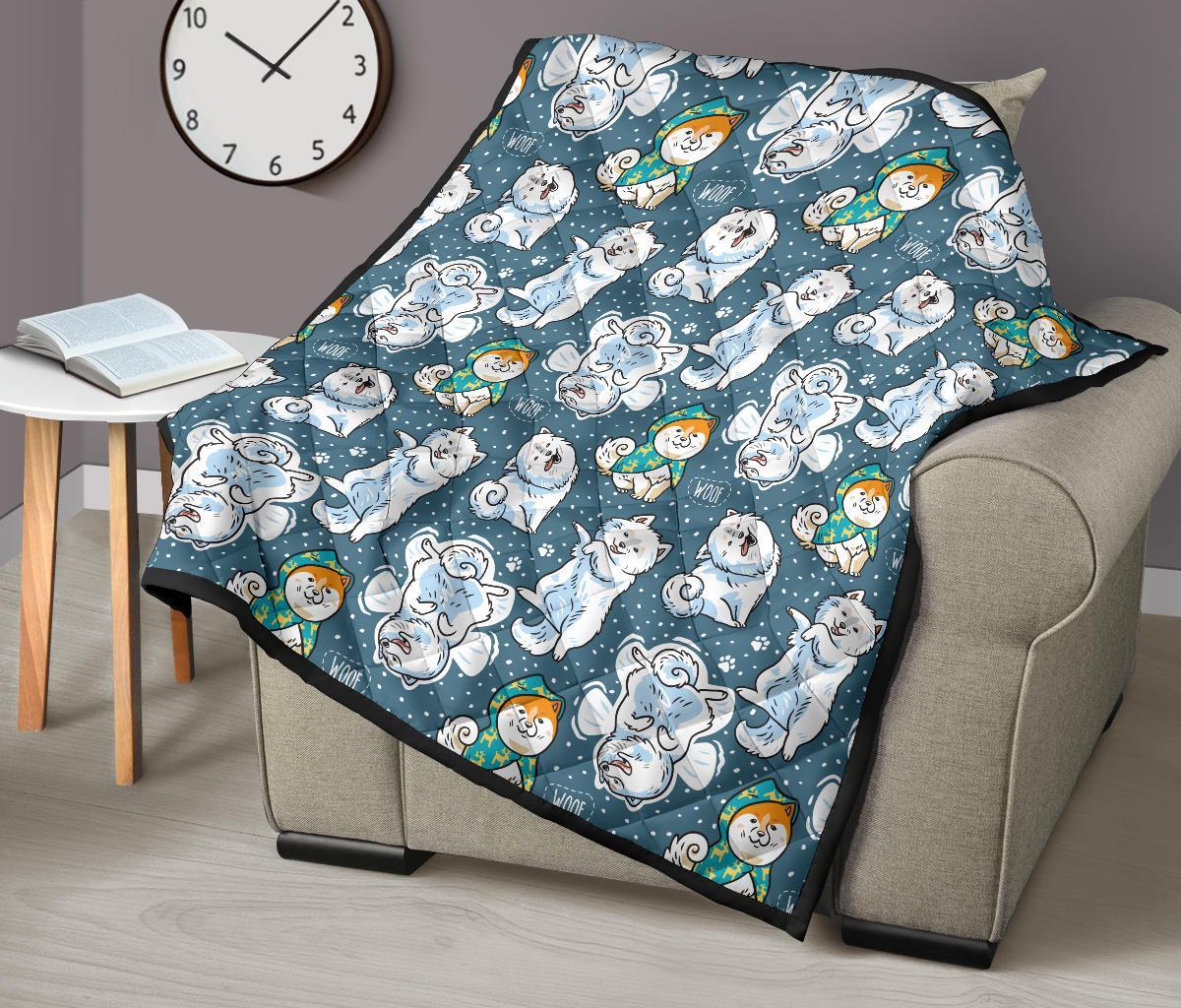 Somoyed Dog Print Pattern Quilt-grizzshop