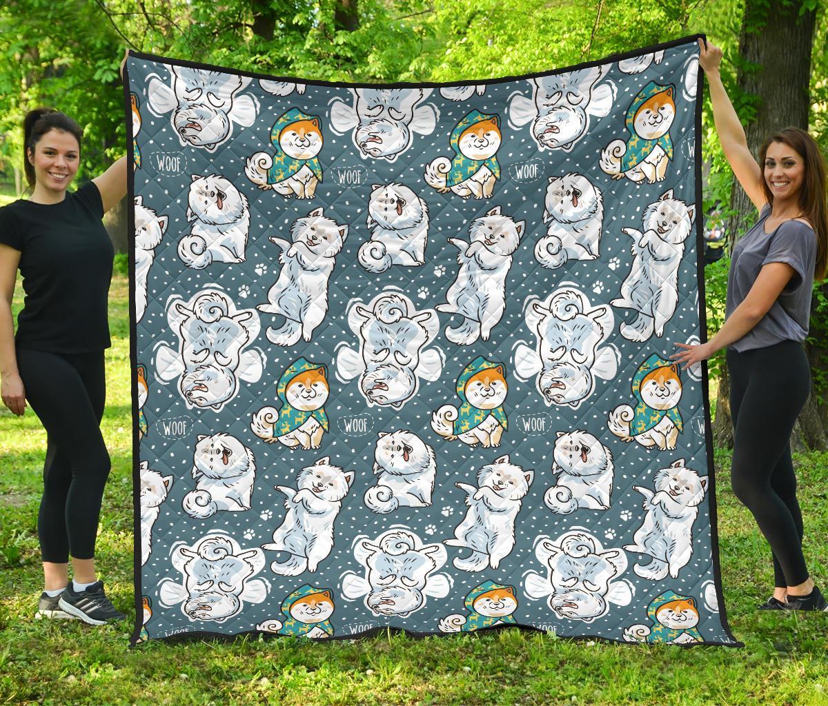 Somoyed Dog Print Pattern Quilt-grizzshop