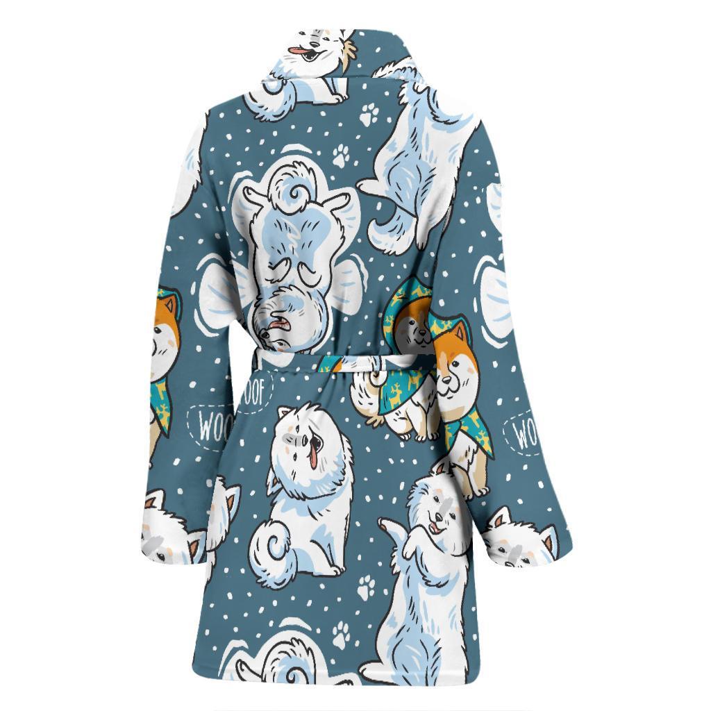 Somoyed Dog Print Pattern Women Long Robe-grizzshop