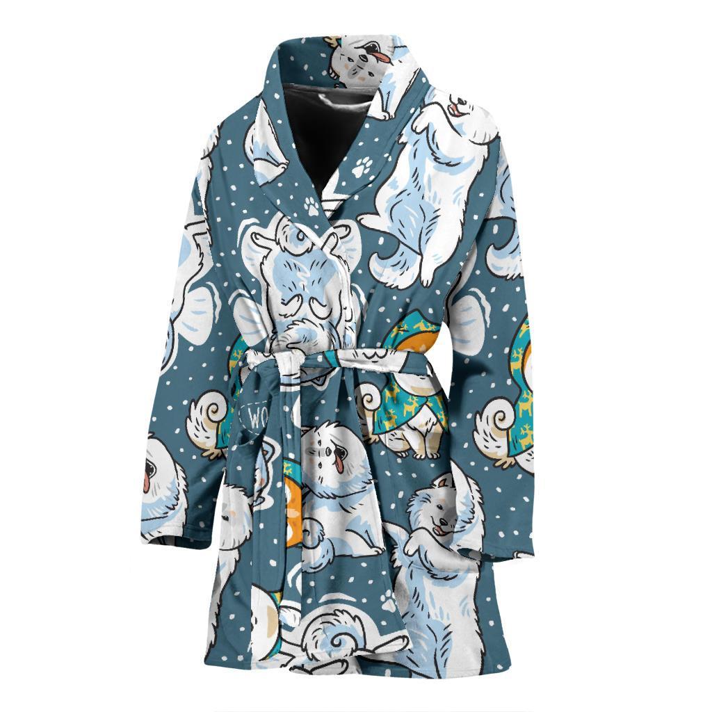 Somoyed Dog Print Pattern Women Long Robe-grizzshop