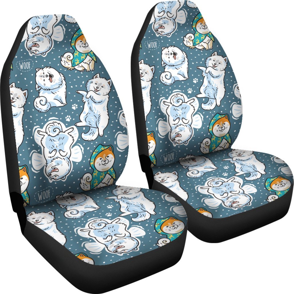 Somoyed Dog Print Pattern Universal Fit Car Seat Covers-grizzshop