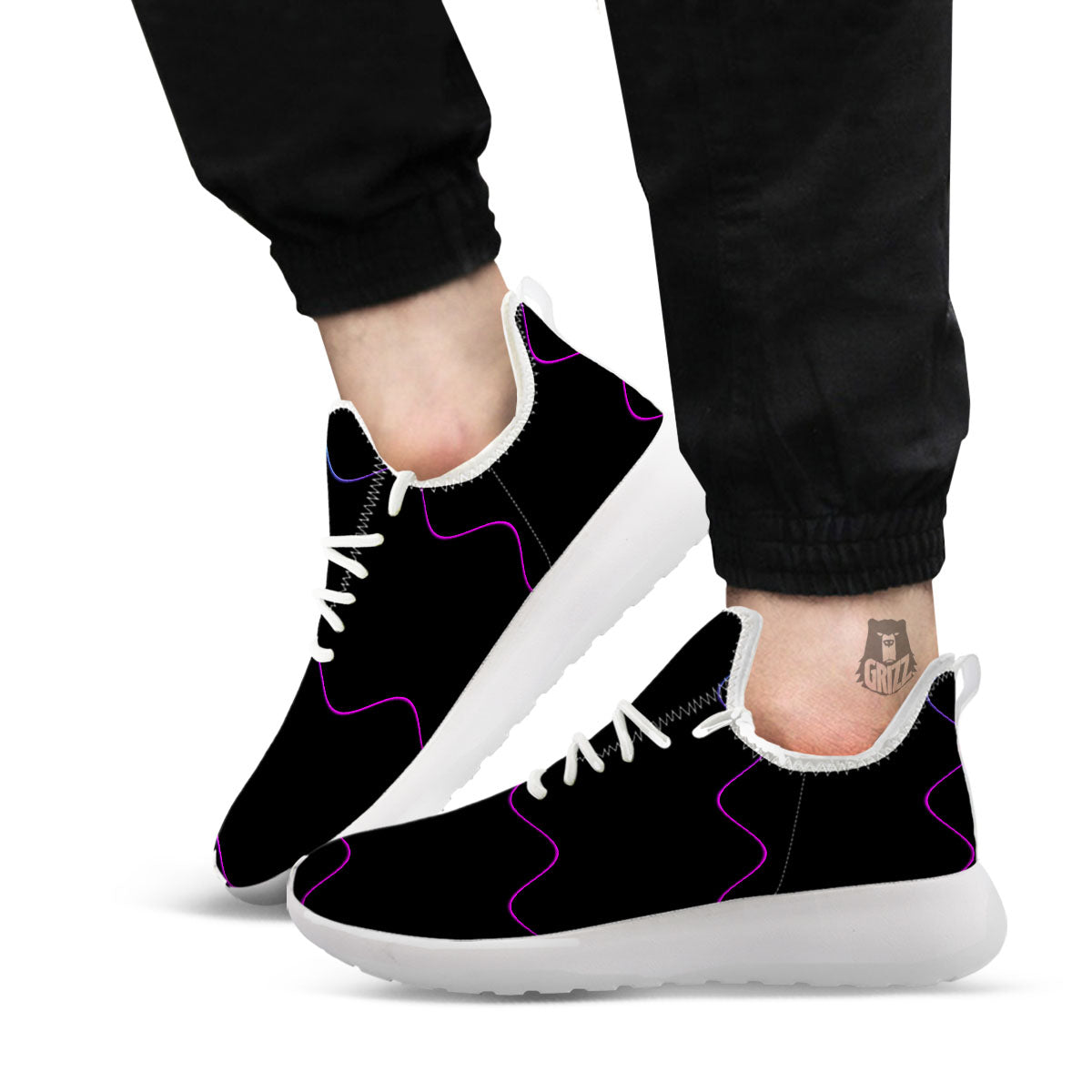 Sound Wave Teal And Purple Black Print White Athletic Shoes-grizzshop