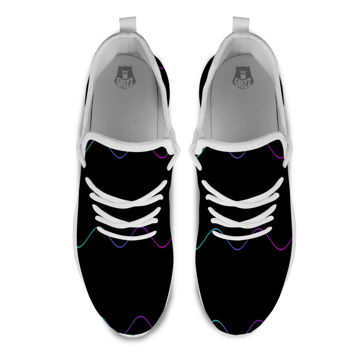 Sound Wave Teal And Purple Black Print White Athletic Shoes-grizzshop