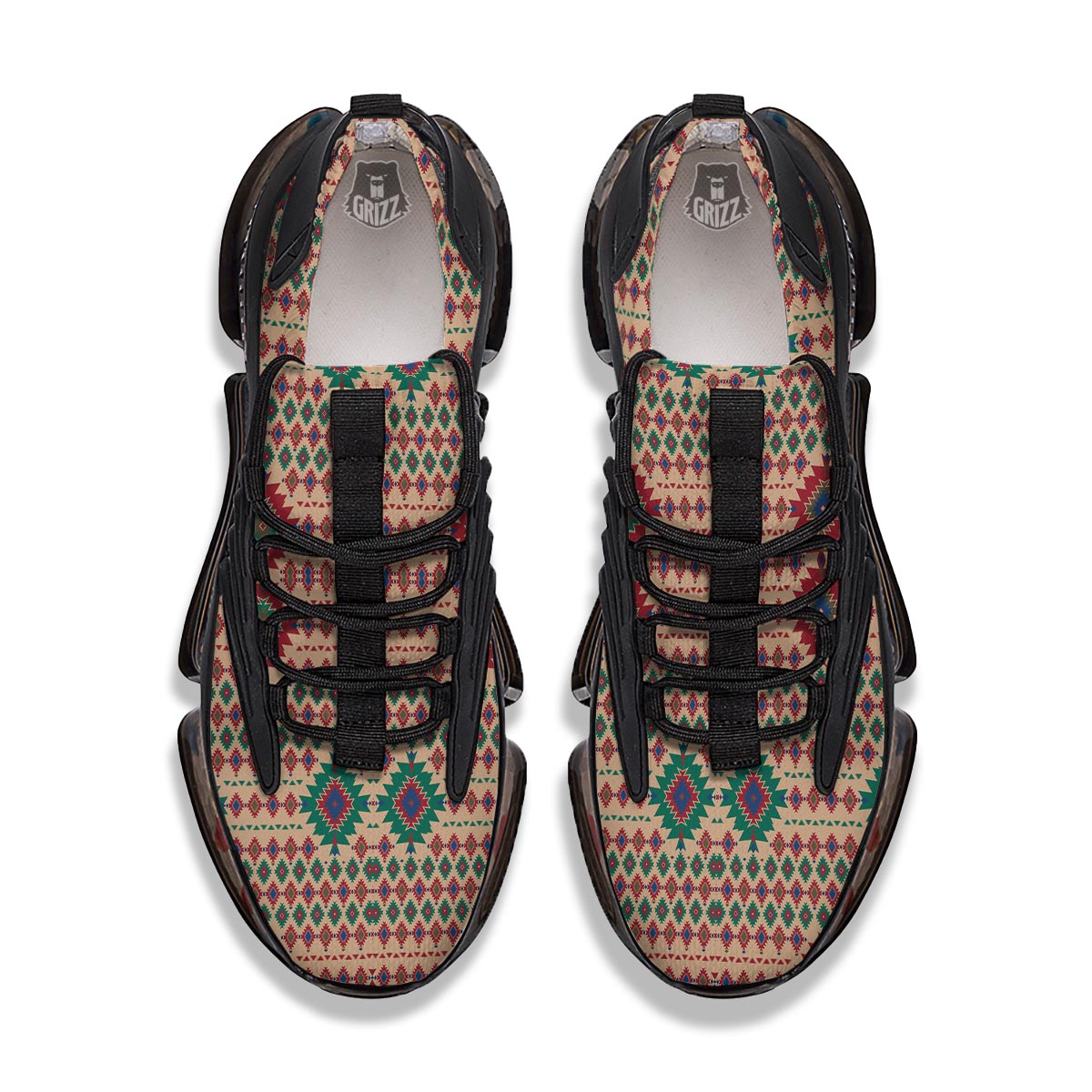 Southwestern Beige And Red Print Pattern Black Gym Shoes-grizzshop