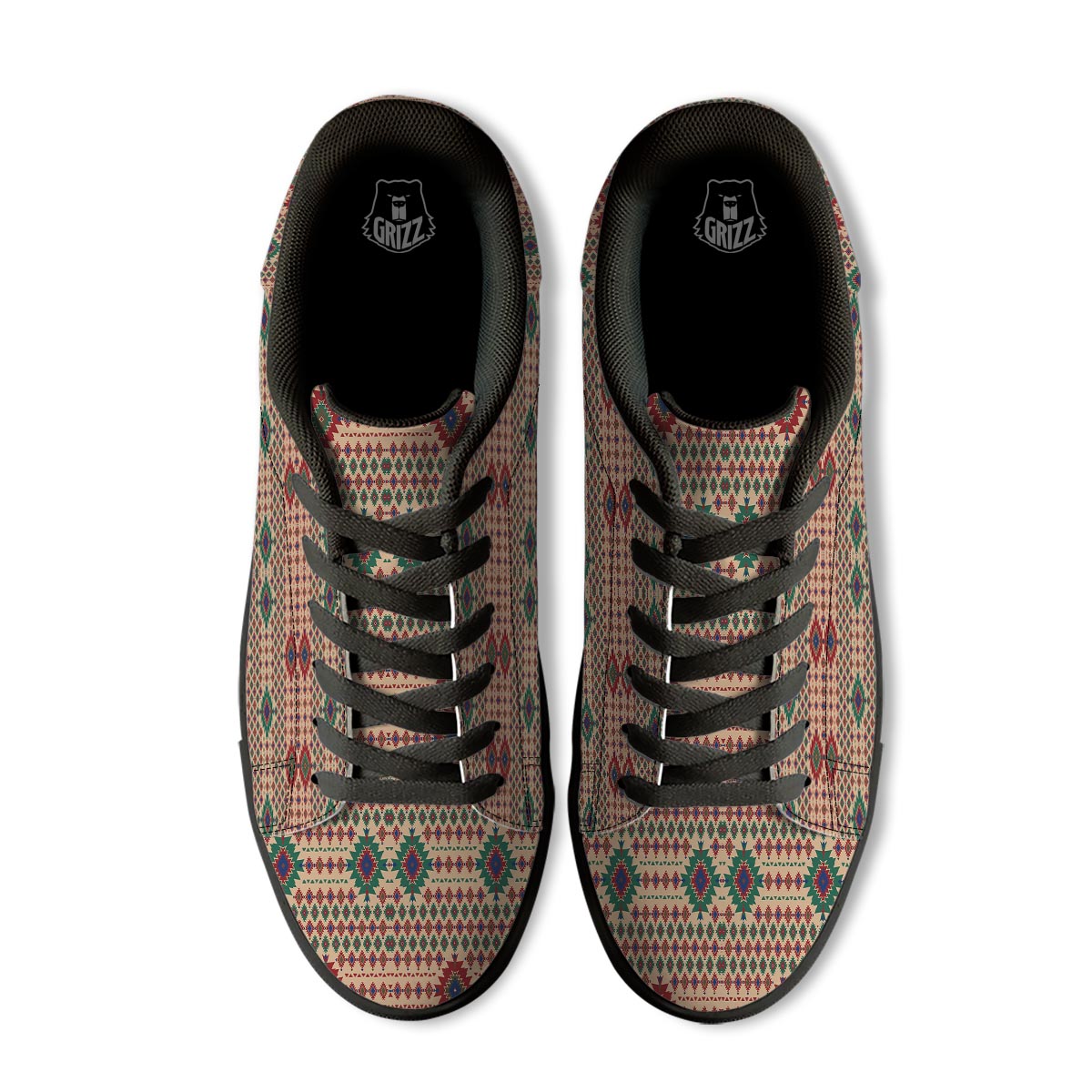 Southwestern Beige And Red Print Pattern Black Low Top Sneakers-grizzshop