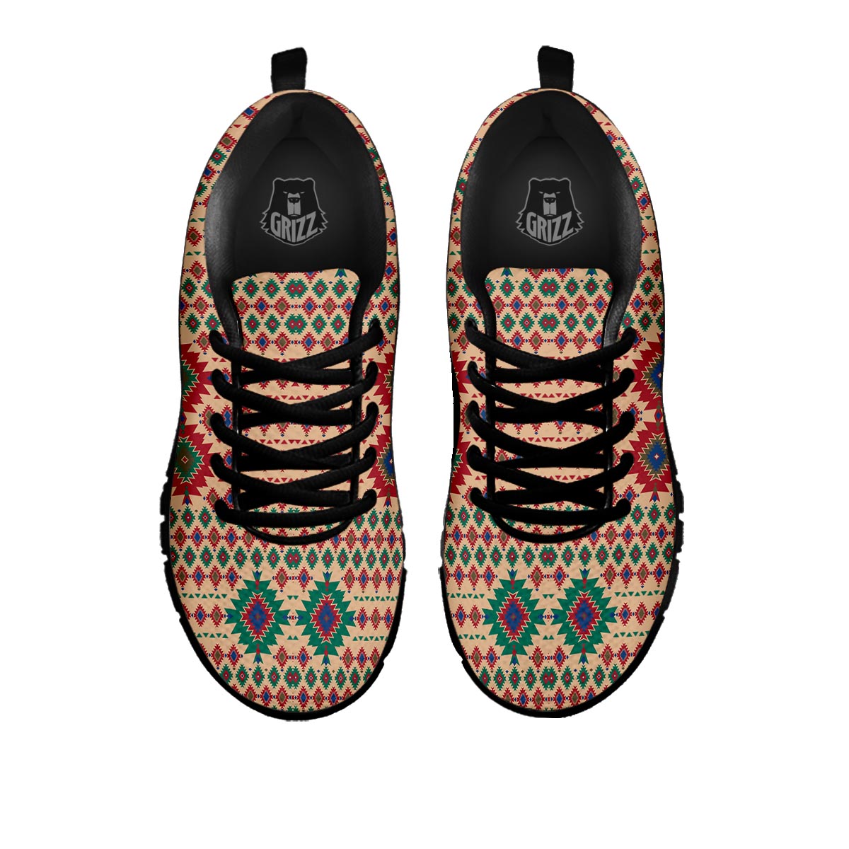 Southwestern Beige And Red Print Pattern Black Sneaker-grizzshop