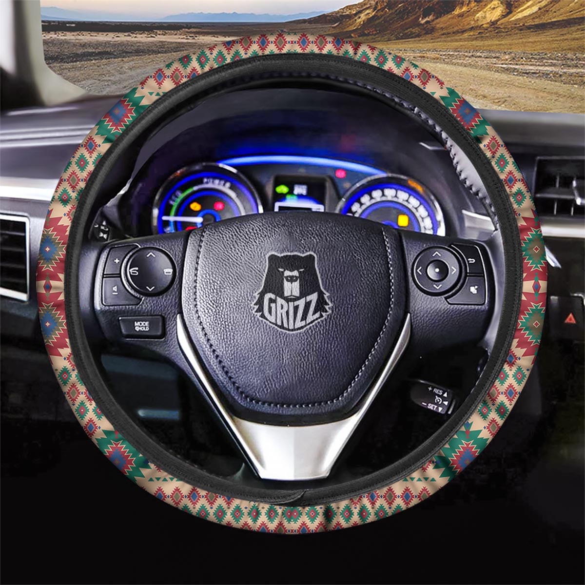 Southwestern Beige And Red Print Pattern Car Steering Wheel Cover-grizzshop