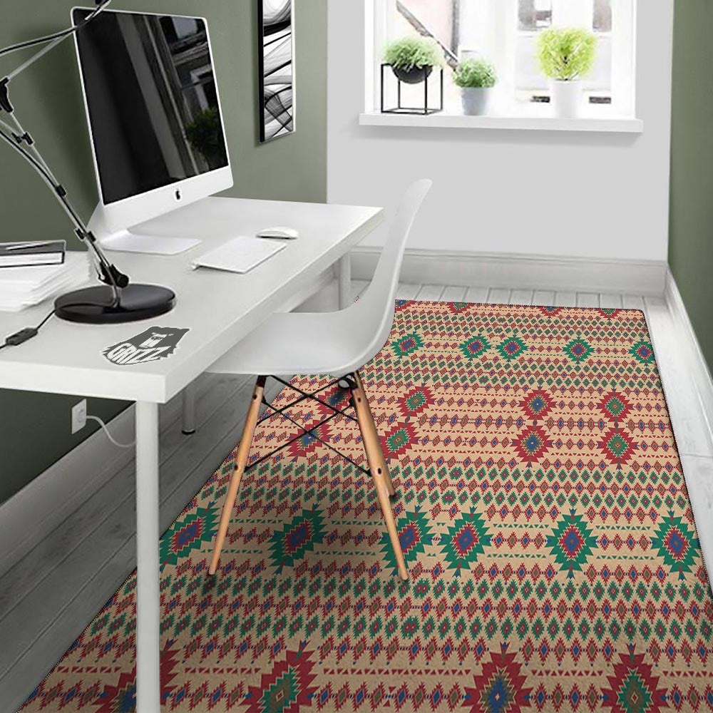 Southwestern Beige And Red Print Pattern Floor Mat-grizzshop