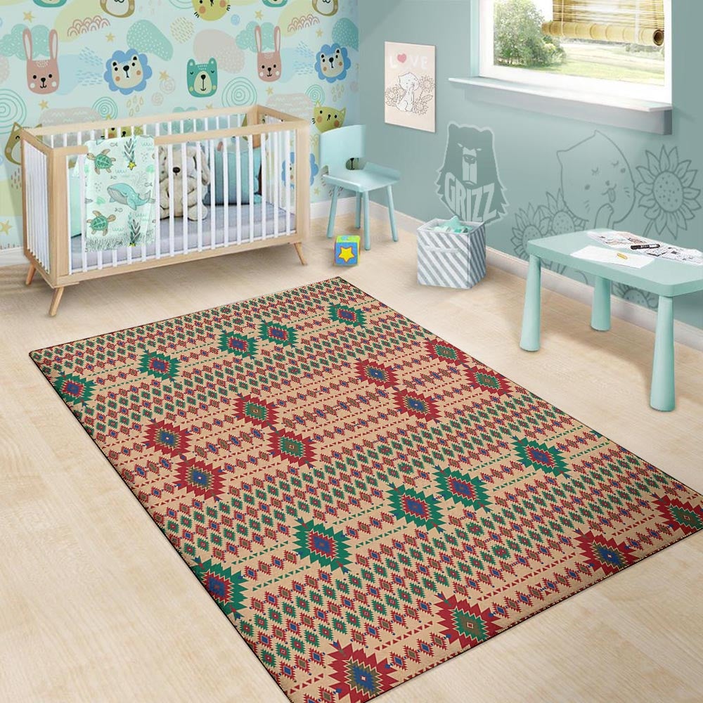 Southwestern Beige And Red Print Pattern Floor Mat-grizzshop