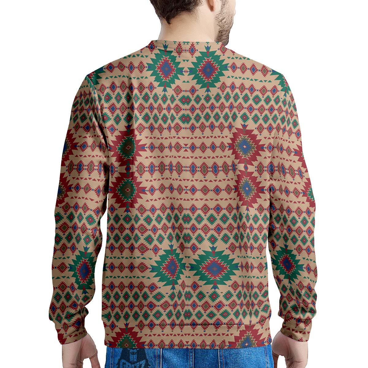 Southwestern Beige And Red Print Pattern Men's Sweatshirt-grizzshop