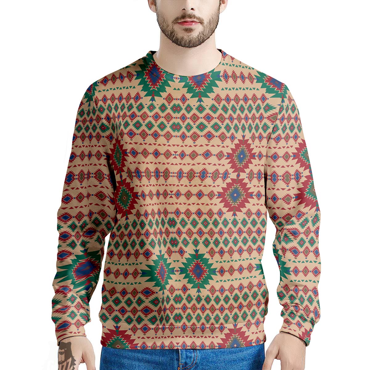Southwestern Beige And Red Print Pattern Men's Sweatshirt-grizzshop