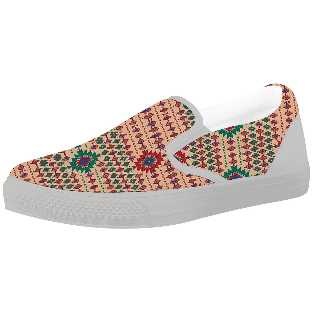 Southwestern Beige And Red Print Pattern White Slip On Shoes-grizzshop