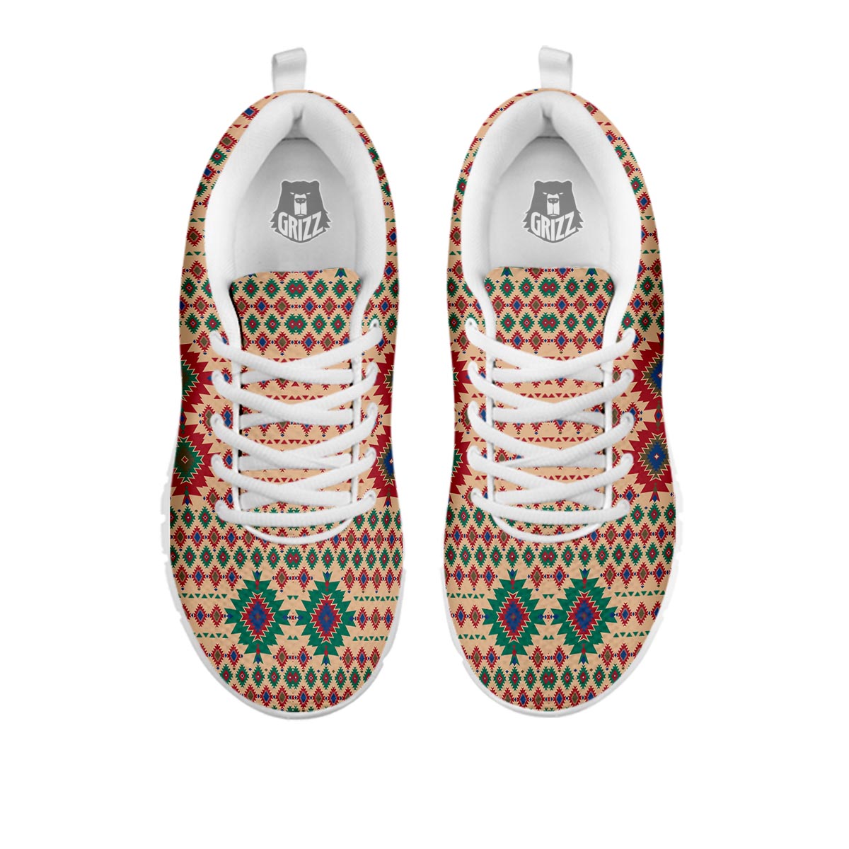 Southwestern Beige And Red Print Pattern White Sneaker-grizzshop