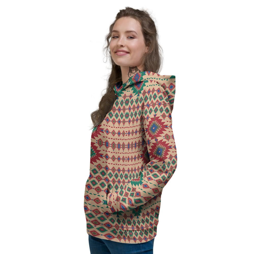 Southwestern Beige And Red Print Pattern Women's Hoodie-grizzshop
