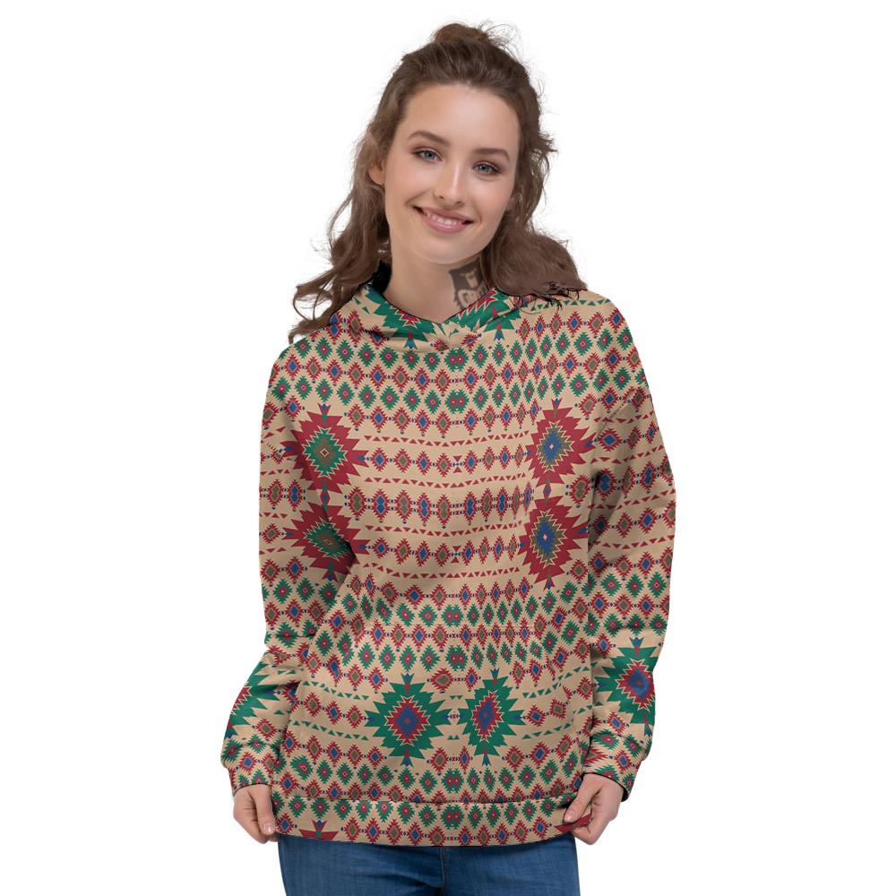 Southwestern Beige And Red Print Pattern Women's Hoodie-grizzshop
