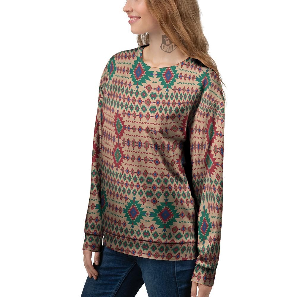 Southwestern Beige And Red Print Pattern Women's Sweatshirt-grizzshop