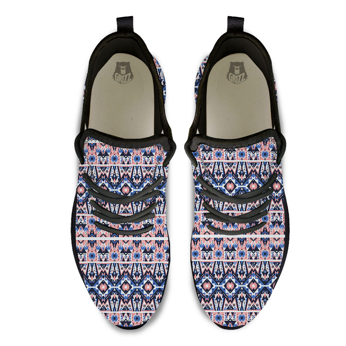 Southwestern Blue And Pink Print Pattern Black Athletic Shoes-grizzshop