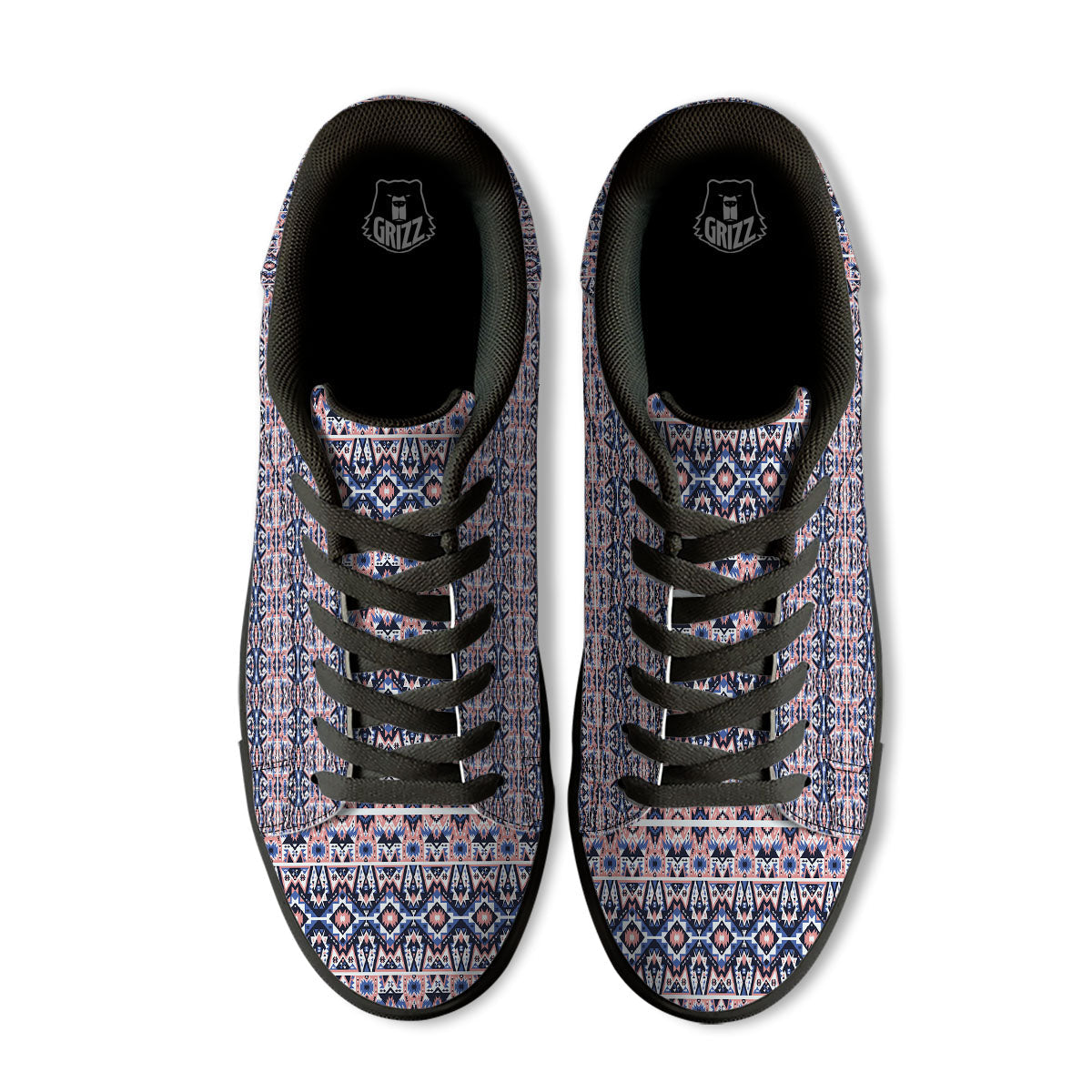 Southwestern Blue And Pink Print Pattern Black Low Top Sneakers-grizzshop