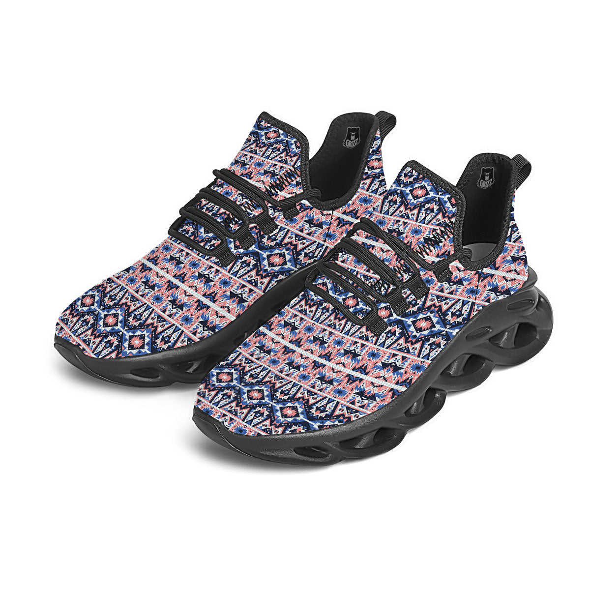 Southwestern Blue And Pink Print Pattern Black Running Shoes-grizzshop