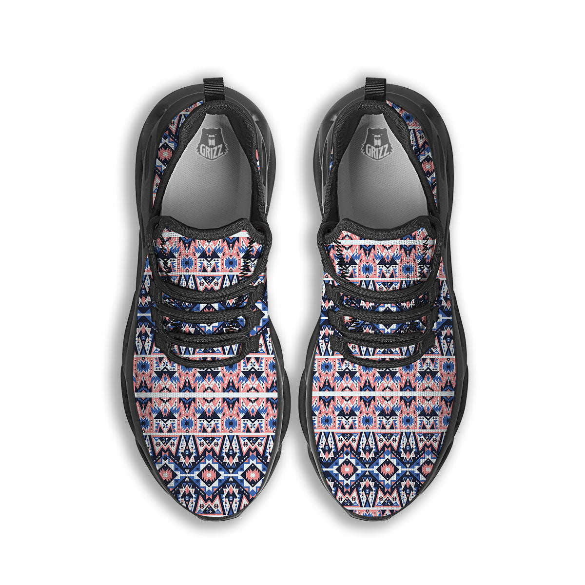 Southwestern Blue And Pink Print Pattern Black Running Shoes-grizzshop