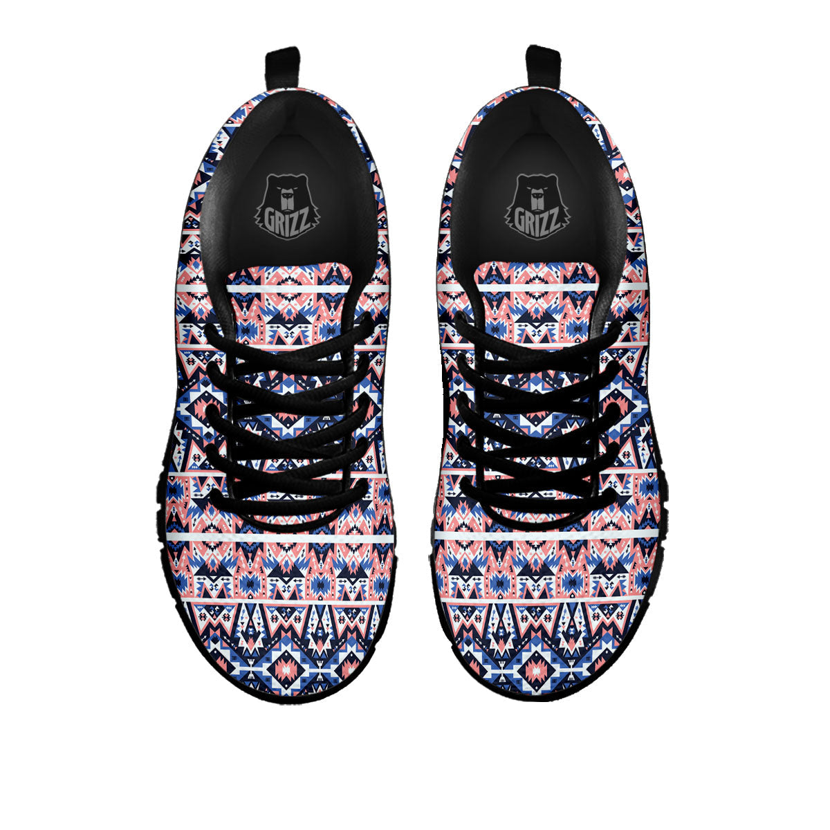 Southwestern Blue And Pink Print Pattern Black Sneaker-grizzshop